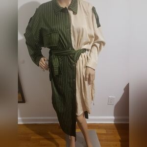 Two-Tone Green and Cream Dress